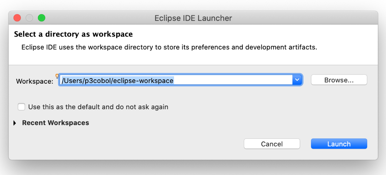 Eclipse Workspace Selection