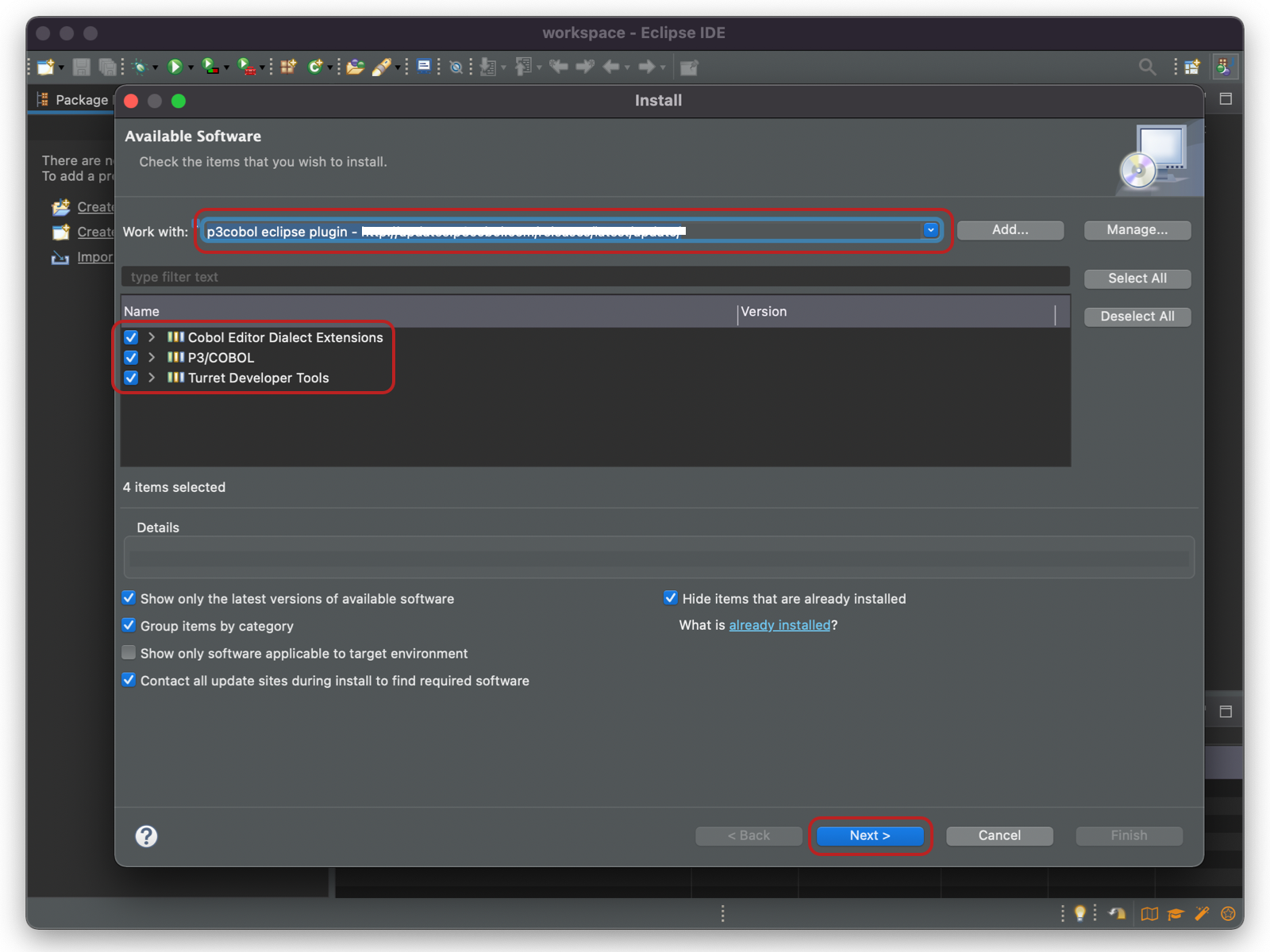 Install New Software Window