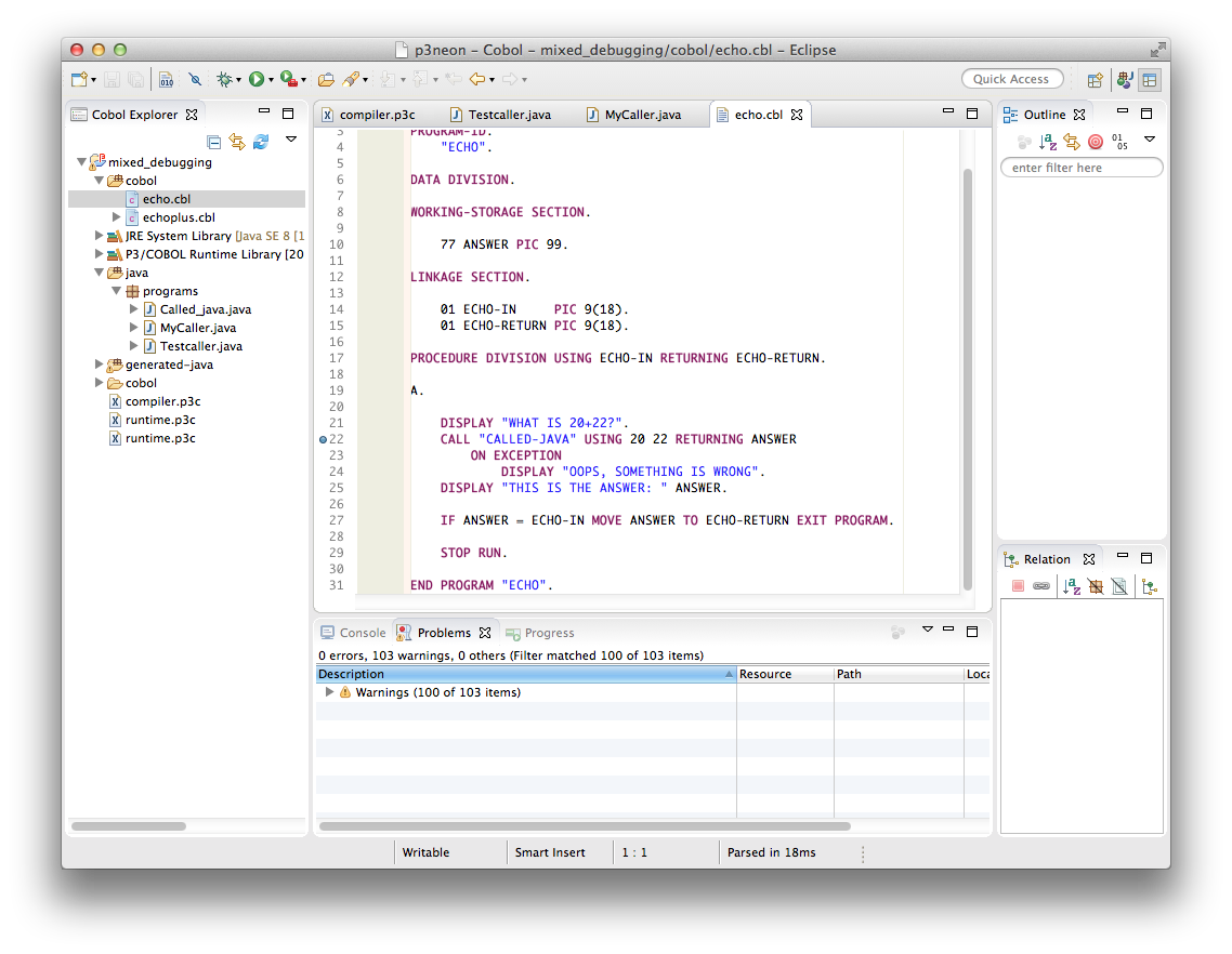 Eclipse P3/COBOL mixed